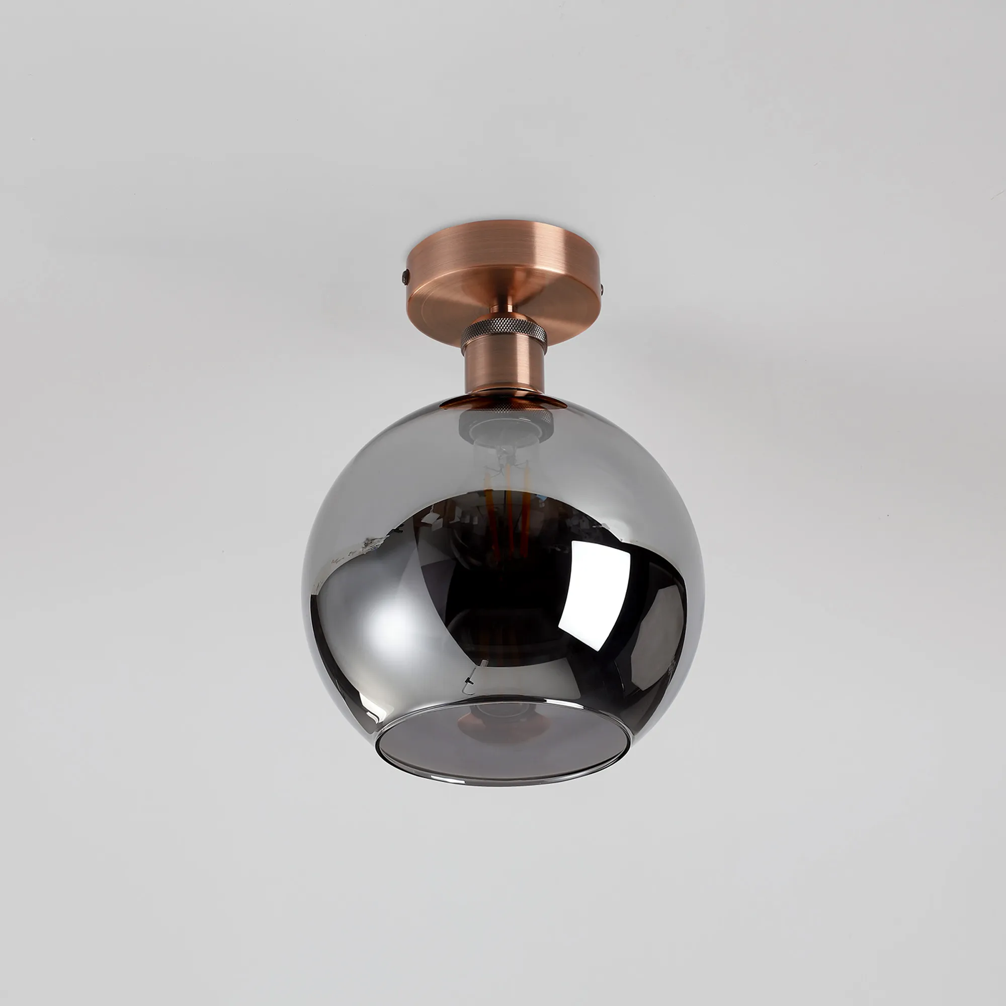 Cawdor Flush Fitting; 1 Light E27; Antique Copper/Smoke Globe Glass DK1156  Deco Cawdor